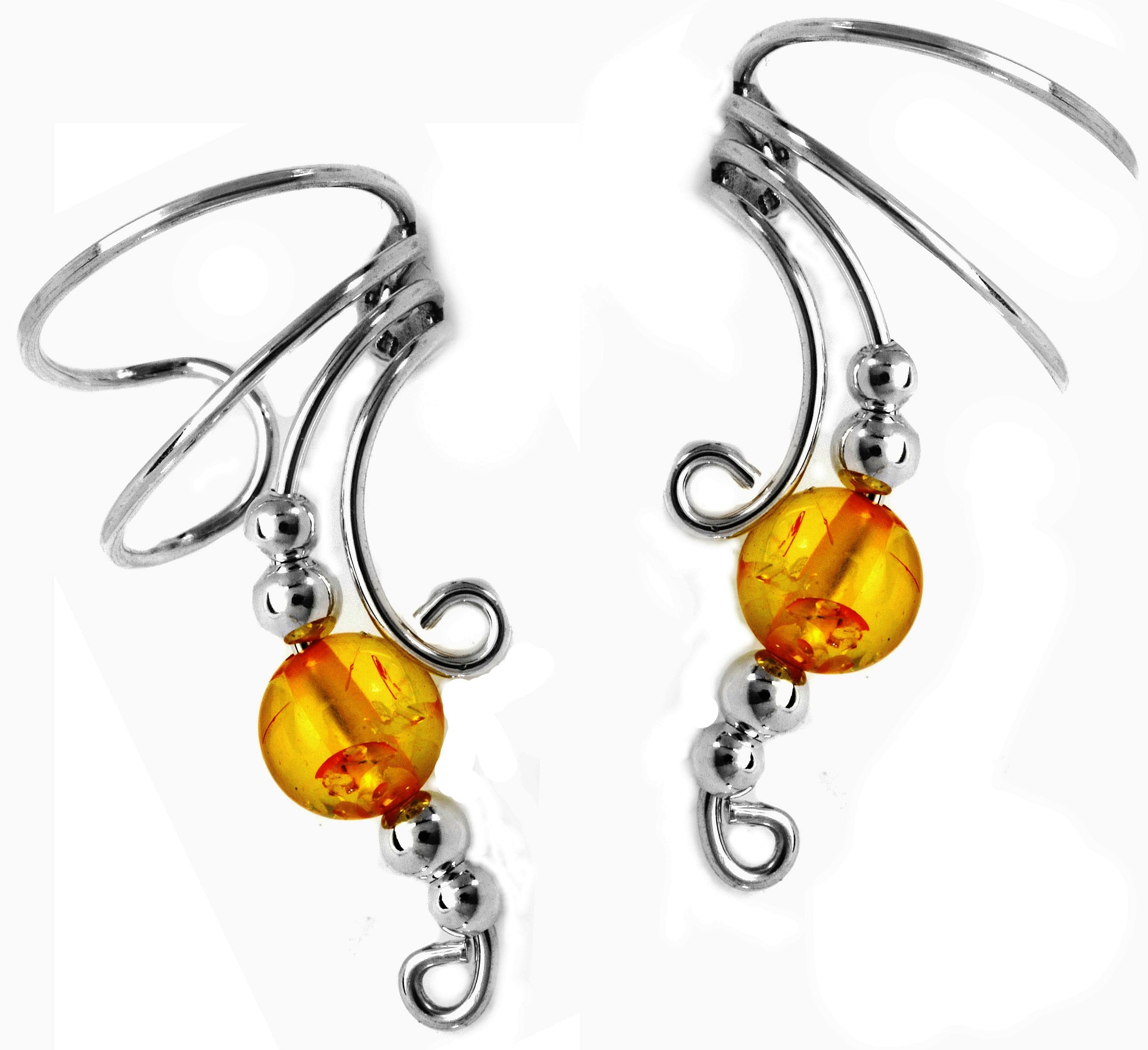 6mm Amber Ball Long Beaded Wave Cuff