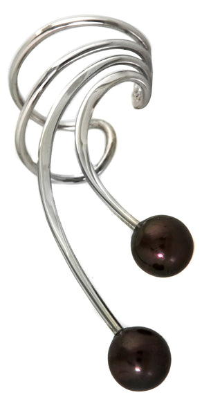Double Black / Peacock Cultured Pearl Long Wave Ear Cuff