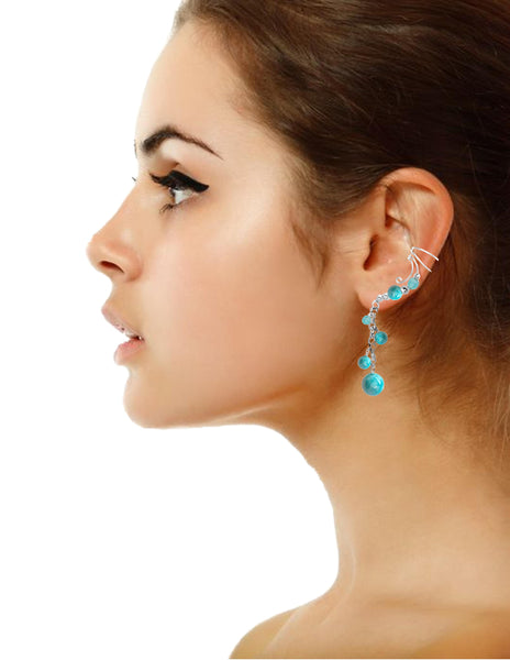 Ear Charms Non-pierced Genuine Aquamarine Ear Cuff Dangle Cartilage Wraps