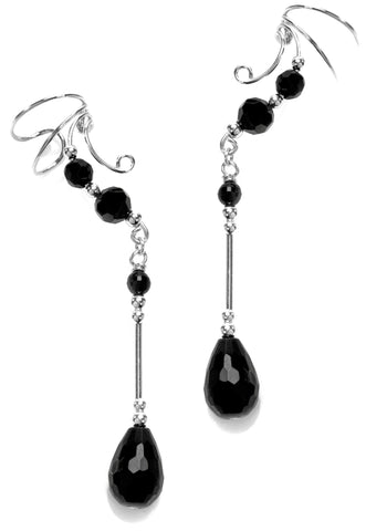 Black Onyx Briolette Dangle Ear Cuff