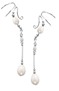 Large White Freshwater Teardrop Pearl 1.5" Long Dangle non-pierced Wave Ear Cuff Earrings