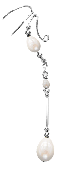 Large White Freshwater Teardrop Pearl 1.5" Long Dangle non-pierced Wave Ear Cuff Earrings