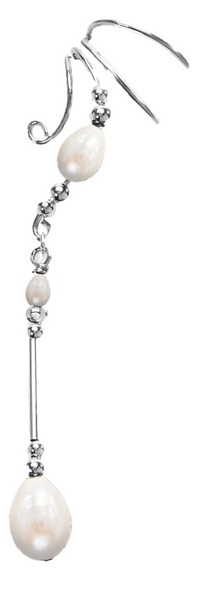 Large White Freshwater Teardrop Pearl 1.5" Long Dangle non-pierced Wave Ear Cuff Earrings
