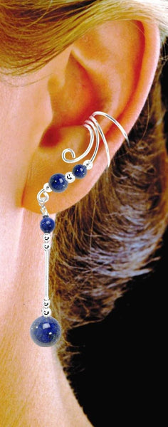 Blue Lapis non pierced Dangle Ear Cuff earrings EarCharms
