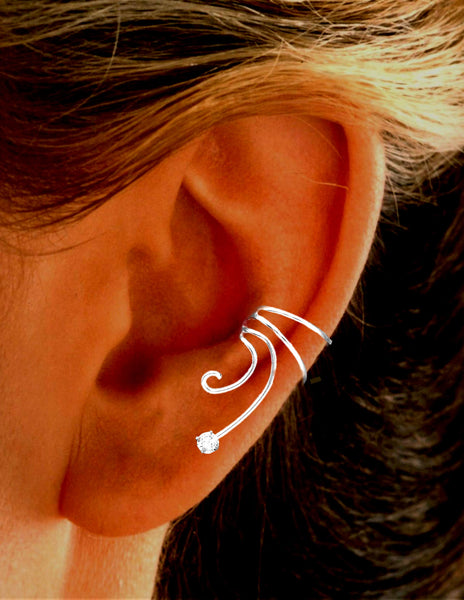 Cubic Zirconia 'CZ' Curly Wave Ear Cuff